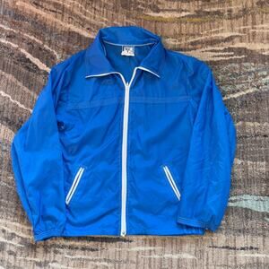 Men's Vintage 80's Winning Ways Blue Nylon Zip Up Windbreaker Jacket Sz Large
